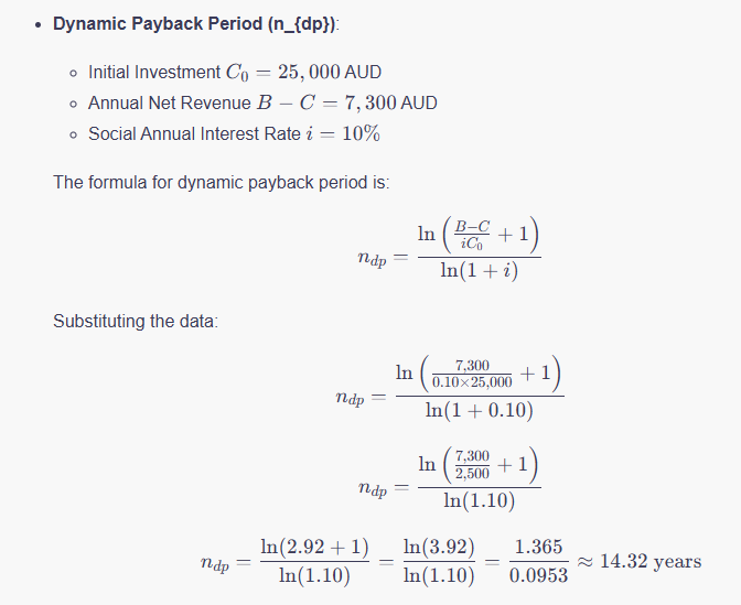 Dynamic Payback Period (So n_{dp})